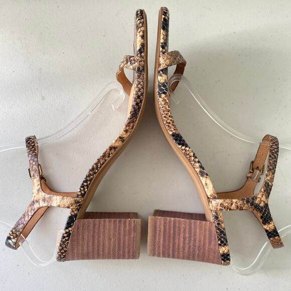 Madewell The Hollie Ankle Strap Sandal Snake Embossed Brown Leather Chunky Heel - Picture 7 of 13